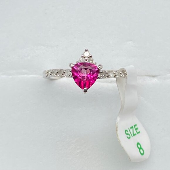 Genuine Pink Topaz & Genuine Diamond on .925 Sterling Silver Ring Size 8 - Picture 2 of 5